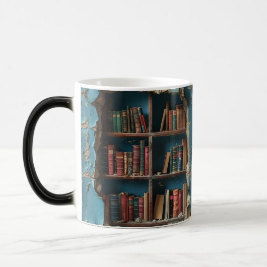 Retro Bookshelf Design Mug, Unique Artistic Coffee Verwandlungstasse (Links)