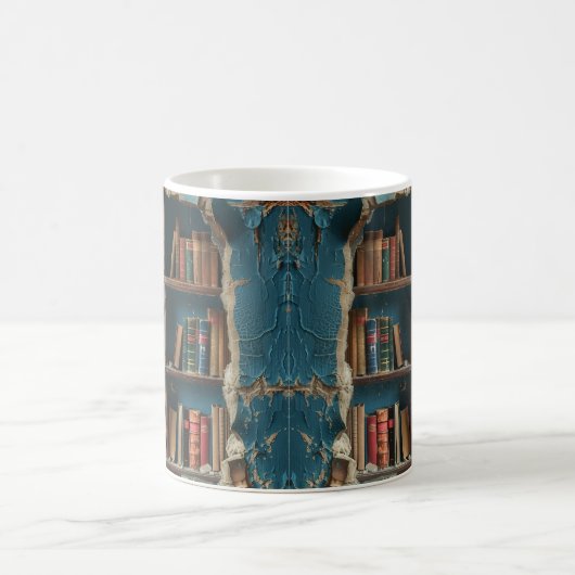 Retro Bookshelf Design Mug, Unique Artistic Coffee Verwandlungstasse (Mittel)
