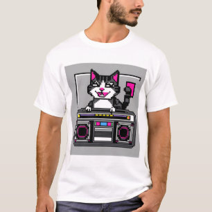 Retro Boombox Cat - Pixel DJ Vibes T-Shirt