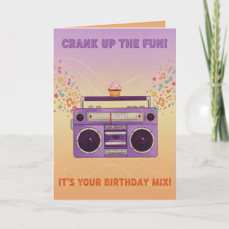 Retro Boombox "Crank Up The Fun" Birthday Card Karte
