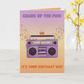 Retro Boombox "Crank Up The Fun" Birthday Card Karte (Gelbe Blume)