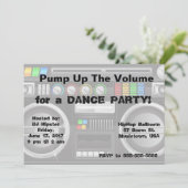 Retro Boombox Dance Party anpassen Einladung (Stehend Vorderseite)