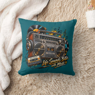 Retro Boombox "Das Leben klingt besser mit Musik"  Kissen