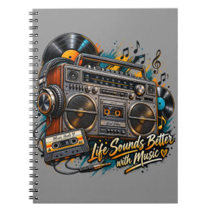 Retro Boombox "Das Leben klingt besser mit Musik" Notizblock