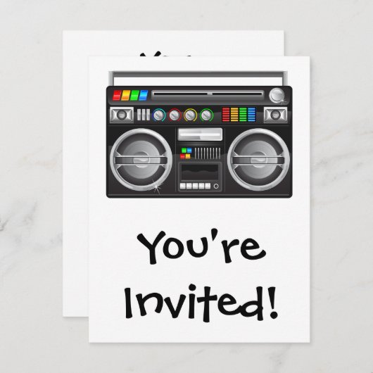 Retro-Boombox-Ghetto-Blaster-Grafik Einladung (Vorne/Hinten)