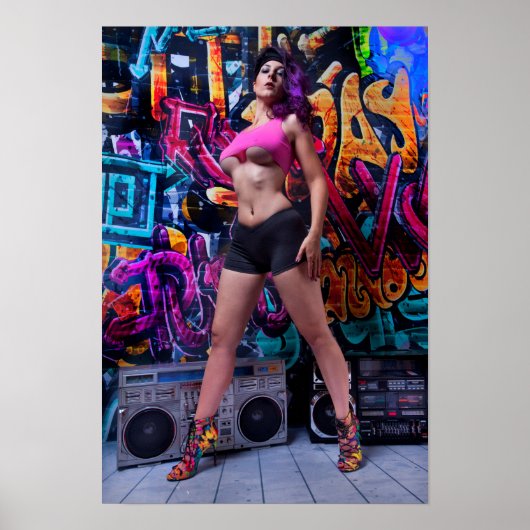 Retro Boombox Girl Poster (Vorne)