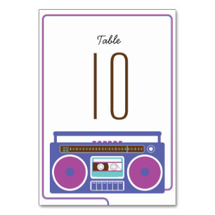 Retro Boombox Indie Mixtape Hochzeit Lila / Blau Tischnummer