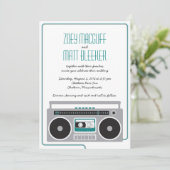 Retro Boombox Indie Mixtape Wedding (Aquamarin / S Einladung (Stehend Vorderseite)