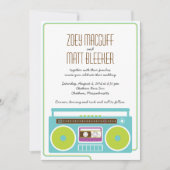 Retro Boombox Indie Mixtape Wedding Blue / Limon Einladung (Vorderseite)