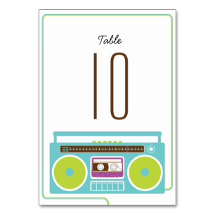 Retro Boombox Indie Mixtape Wedding Blue / Limon Tischnummer