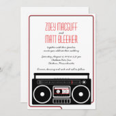 Retro Boombox Indie Mixtape Wedding (BW / Rot) Einladung (Vorne/Hinten)