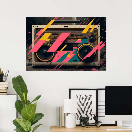 Retro-Boombox mit 80er-Memphis-Styling Poster (Heimbüro)