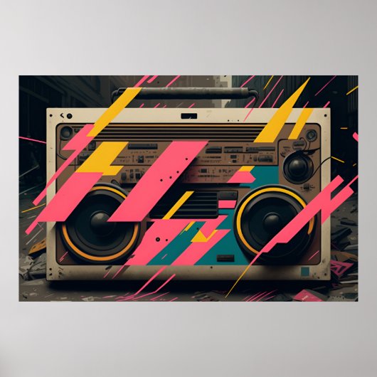 Retro-Boombox mit 80er-Memphis-Styling Poster (Vorne)