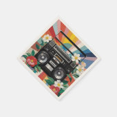 Retro Boombox mit Regenbögen und Blumen Serviette (Ecke)