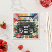 Retro Boombox mit Regenbögen und Blumen Serviette (Beispiel)