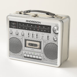 Retro-Boombox-Personalisierte-Name-Mittagessen-Box Metall Brotdose