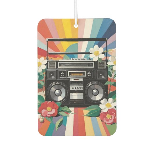 Retro Boombox With Rainbows And Flowers Autolufterfrischer (Vorderseite)