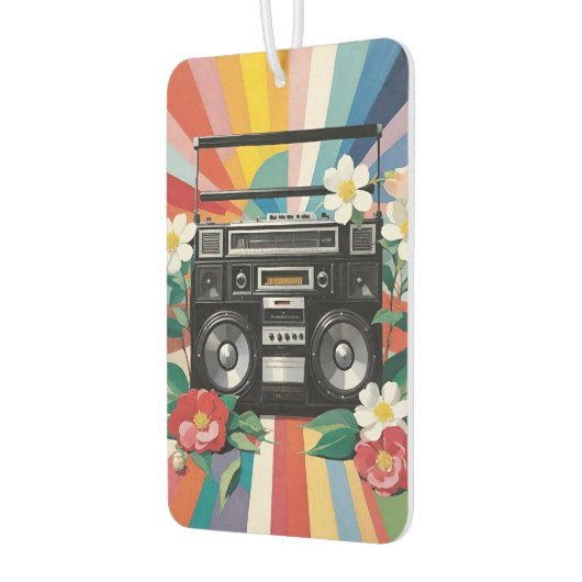 Retro Boombox With Rainbows And Flowers Autolufterfrischer (Links)