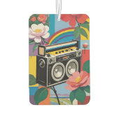 Retro Boombox With Rainbows And Flowers Autolufterfrischer (Rückseite)