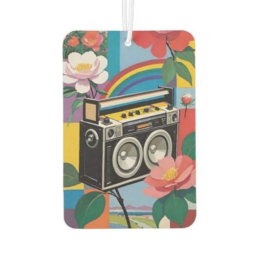 Retro Boombox With Rainbows And Flowers Autolufterfrischer (Rückseite)