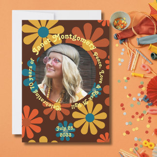 Retro Boomer Blume Power Foto Geburtstag Einladung