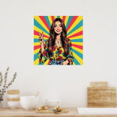 Retro Boomer Hippie Lady gibt Friedenszeichen Poster (Küche)