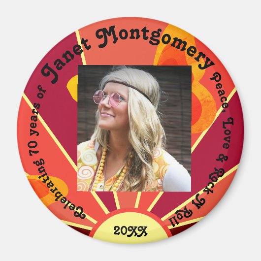 Retro Boomer Hippy Sunrise Photo Birthday Magnet (Vorne)