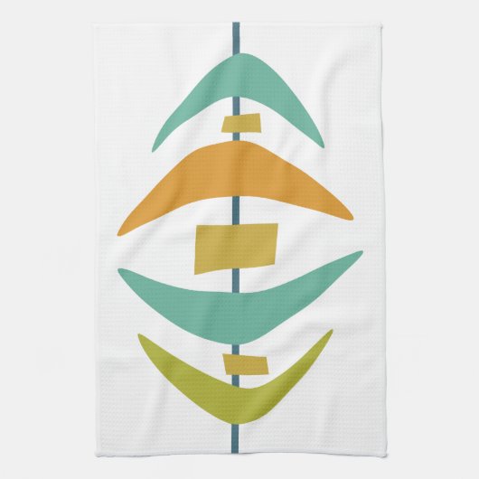 Retro Boomerang Aqua Orange Green Mitte Jahrhunder Geschirrtuch (Vertikal)