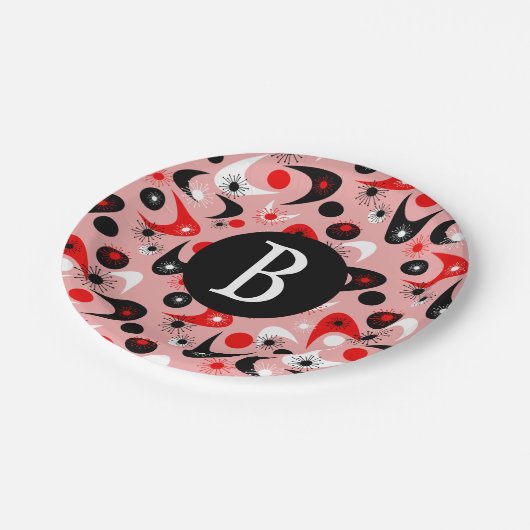 Retro Boomerangs Pappteller (Schrägansicht)