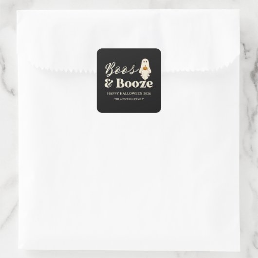 Retro Boos & Booze Spooky Halloween Quadratischer Aufkleber (Tasche)