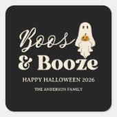 Retro Boos & Booze Spooky Halloween Quadratischer Aufkleber (Vorderseite)