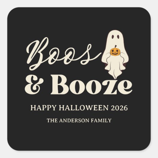 Retro Boos & Booze Spooky Halloween Quadratischer Aufkleber (Vorderseite)