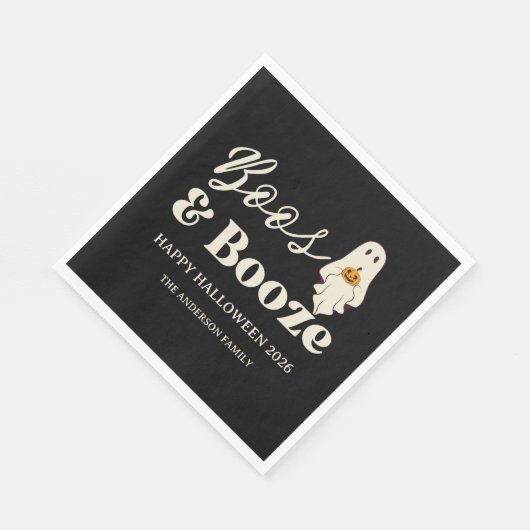Retro Boos & Booze Spooky Halloween Serviette (Ecke)