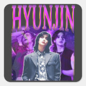 Retro Bootleg Hyunjin | Schlüssel | K-Pop Ästhetik Quadratischer Aufkleber (Vorderseite)