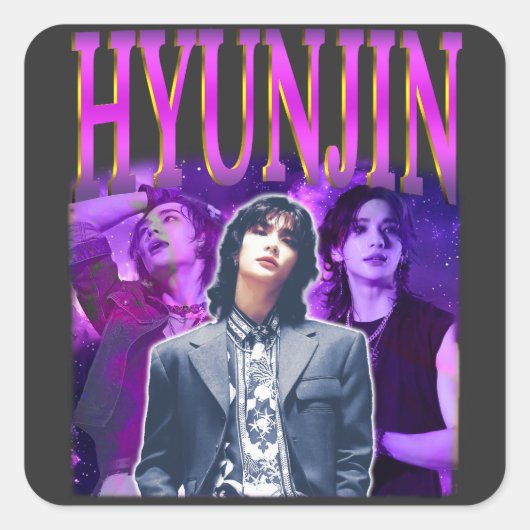 Retro Bootleg Hyunjin | Schlüssel | K-Pop Ästhetik Quadratischer Aufkleber (Vorderseite)