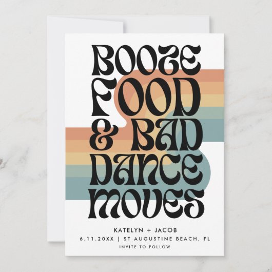 Retro Booze Food Bad Dance Moves Wedding Save The Date (Vorderseite)