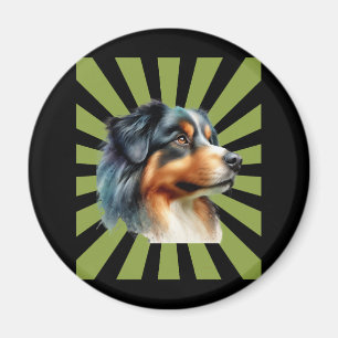 Retro Border Collie Sonnenburst Grafikdesign Magnet