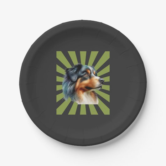 Retro Border Collie Sonnenstrahl Grafikdesign Pappteller (Vorderseite)