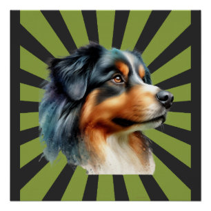 Retro Border Collie Sonnenstrahl Grafikdesign Poster