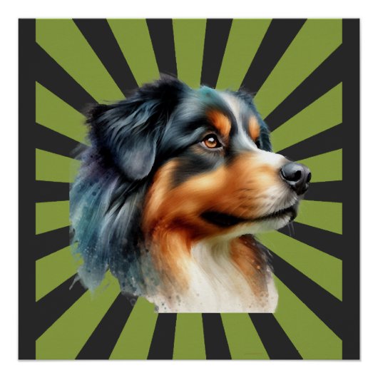 Retro Border Collie Sonnenstrahl Grafikdesign Poster (Vorderseite)