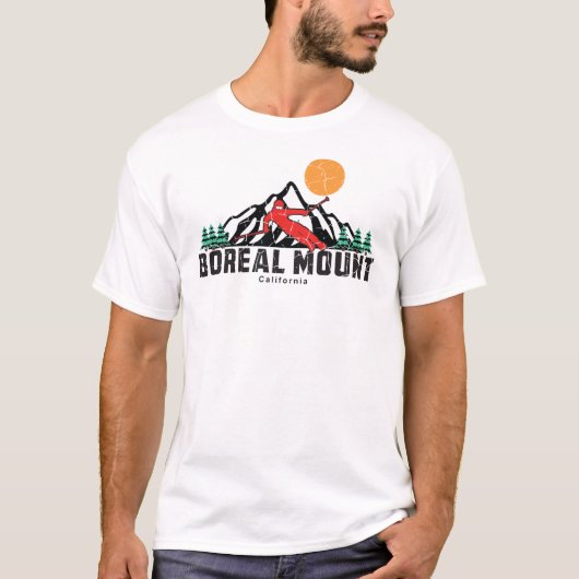 Retro Boreal Mountain Ski Sunset T-Shirt (Vorderseite)