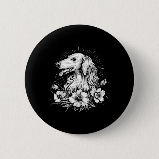 Retro Borzoi Dog Lover Tattoo Style _1 Button (Vorderseite)