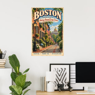 Retro Boston Massachusetts Reise Beacon Hill Poster