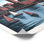 Retro Boston Sailboat Massachusetts Skyline Travel Poster (Ecke)