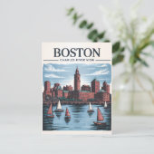 Retro Boston Sailboat Massachusetts Skyline Travel Postkarte (Stehend Vorderseite)