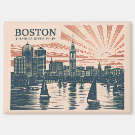 Retro Boston Sailboats Skyline Art Classic Bold Magnet