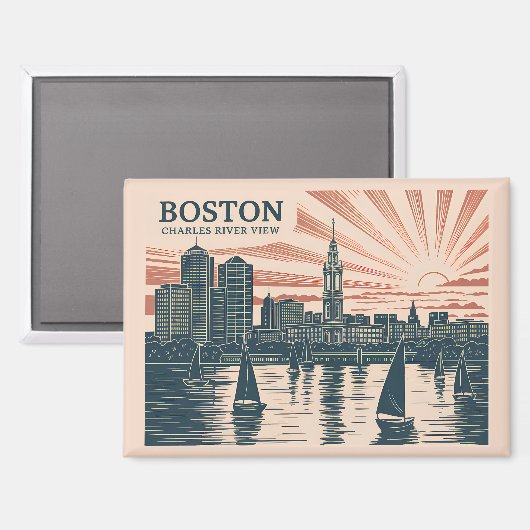Retro Boston Sailboats Skyline Art Classic Bold Magnet (Vorderseite/Rückseite)