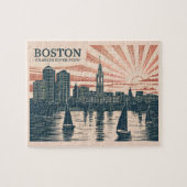 Retro Boston Sailboats Skyline Art Classic Bold Puzzle (Horizontal)