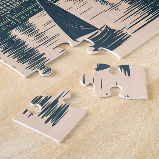 Retro Boston Sailboats Skyline Art Classic Bold Puzzle (Seite)