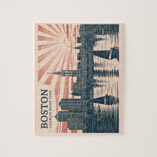 Retro Boston Sailboats Skyline Art Classic Bold Puzzle (Vertikal)